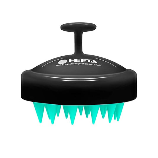 HEETA 頭皮マッサージャー 育毛ソフトシリコン頭皮スクラバーシャンプーブラシ 角質除去、フケ除去 ヘッドマッサージ ストレス軽減 ウェット＆ドライ使用可 太い髪、細い髪、くせ毛のヘアケアに ターコイズブラック