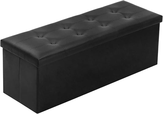 YOUDENOVA Folding Storage Ottoman, Faux Leather Ottoman Bench Footrest Ottoman, Storage Chest Padded Seat for Bedroom and Living Room, Black,15" D x 43" W x 15" H