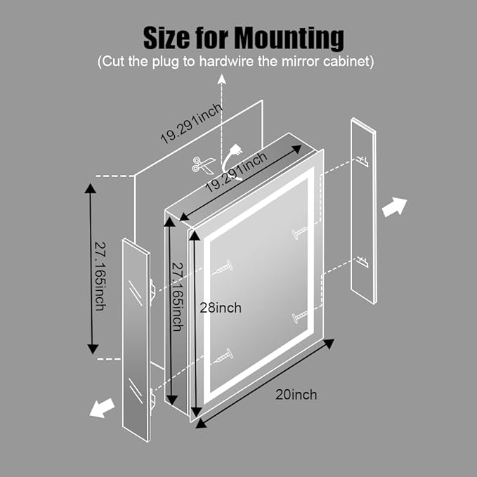 LED Medicine Cabinet,Bathroom Mirror Cabinet with Lights,20×28inch,Equip with Internal Light,Aluminum Construction,USB Shaver Socket,3 Color,Dimmer,Demister,Surface Mounted and Recess Mounted