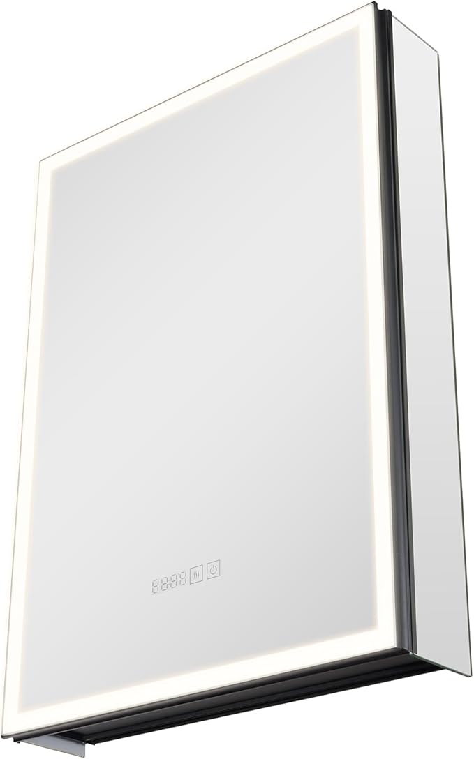 VEVOR Lighted Medicine Cabinet with Mirror, 20 x 28 in Recessed or Wall Mount, 3 Color Dimmable LED Bathroom Medicine Cabinet with Sensor Light, Adjustable Shelve Storage, Memory Defog Function