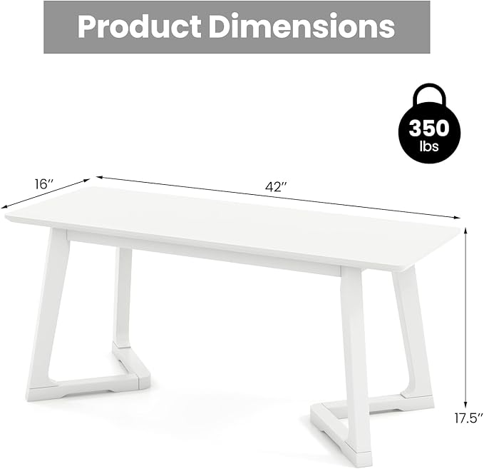 Giantex Set of 2 Entryway Bench, 42” Long Dining Bench with Rubber Wood Triangular Legs, 16” Wide Seat, 350 Lbs Capacity, Shoe Bench for Living Room, Bedroom, Hallway, Kitchen, End of Bed Bench, White