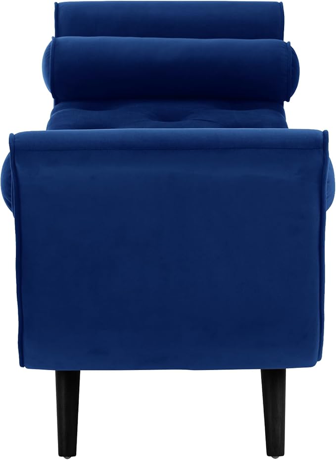 Storage Bench for Bedroom End of Bed, Velvet Upholstered Rolled Armed Button Tufted Sofa Stool Bench, Storage Ottoman Couch Long Bench with Solid Wood Legs (Navy)