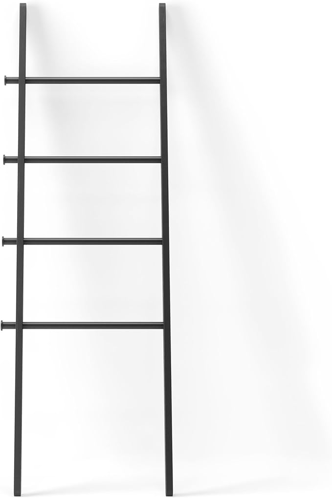 Umbra Leana Decorative Ladder, Expandable Blanket Rack, Bathroom Towel Holder, and Clothes Organizer, Regular, Black