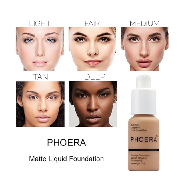 PHOERA Foundation,Flawless Soft Matte Oil Control Liquid Foundation Full Coverage Face Makeup. (101# Porcelain)