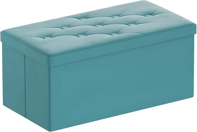 BRIAN & DANY Folding Storage Ottoman Bench, Ottoman with Storage, Foot Rest, Benches Seat for Bedroom, Living Room, Entryway, Long Shoes Bench, 15.7" x 31.5" x 15.7" Teal