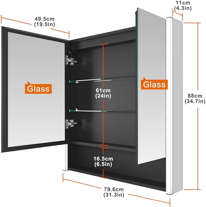 KWW LED Lighted Bathroom Medicine Cabinet with Sockets & USBs, Defogger, Dimmable, 3 Color Light Makeup Mirror, Easy to Install, Wall Mounted Cabinet (2 door-31 * 28)