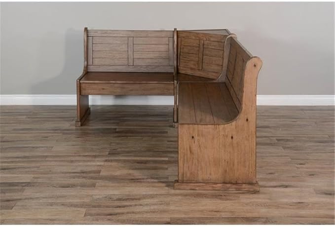 Pemberly Row 75" x 56" Farmhouse Wood Breakfast Nook Set with Table, Lift Seats, Hidden Storage, Reversible Benches, for Small Spaces, in Buckskin/Taupe Brown Finish
