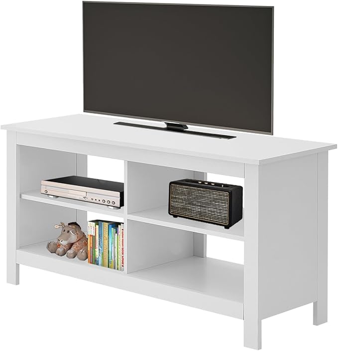 Gyger 43 Inches TV Stand,Mid Century Modern Entertainment Center with 4 Open Shelves Farmhouse TV Media Console Table for Living Room,Bedroom,Television Stand up to 50 Inches(White)
