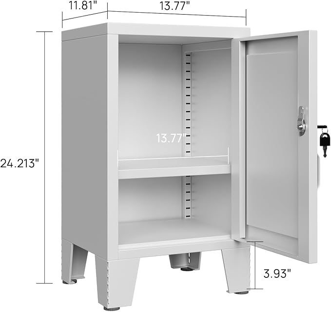 ALBAD Metal Nightstand with Lockable Cabinet, Compact Mini Locker Bedside Table for Kids & Adults, Modern Steel Side Table for Bedroom, Dorm, or Living Room (White)