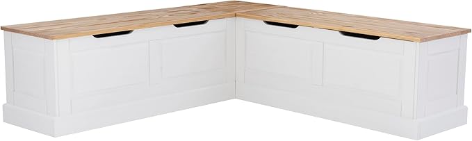 Linon Harris Natural and White Two Tone Backless Corner Breakfast Nook - Nook Only, Table is NOT Included
