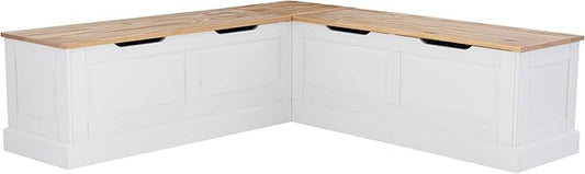 Linon Harris Natural and White Two Tone Backless Corner Breakfast Nook - Nook Only, Table is NOT Included