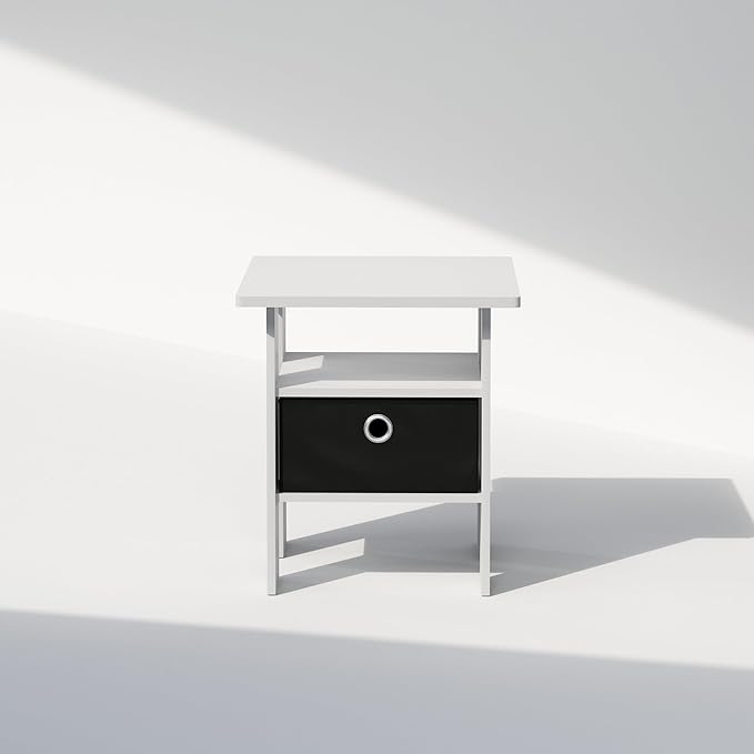 Furinno TIDUR Night Stand, Open Shelf Design Nightstand with Storage Bin, Bedside Table, End Table, Side Table, for Bedroom, Closet, Dorm, White