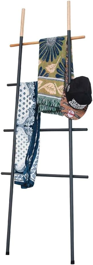 Freestanding Towel Ladder Rack, Space Saving, No-Scratch Wood, for Household Use (Black)