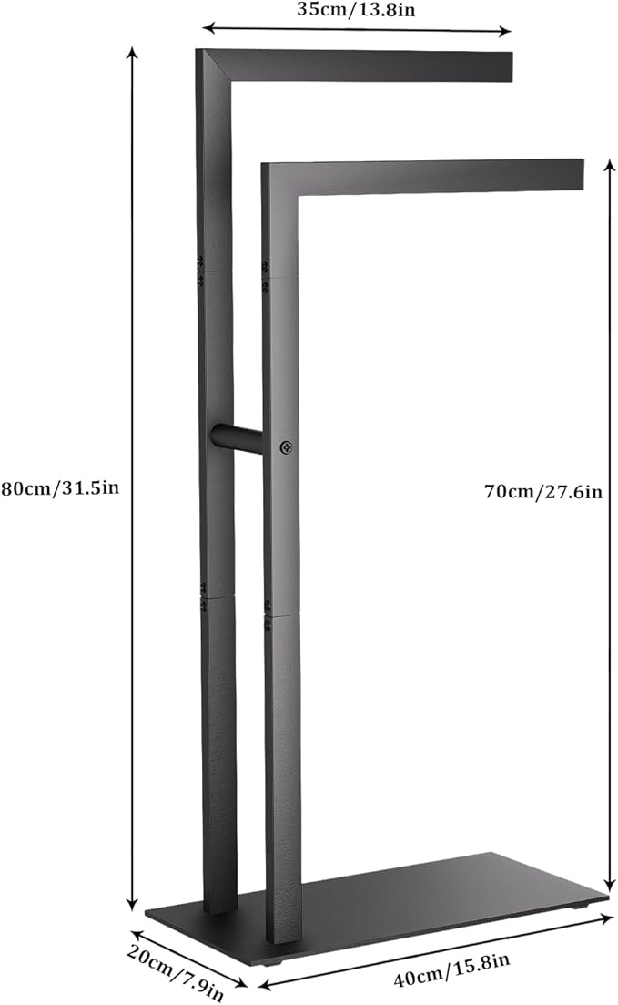 Yawinhe Free Standing Towel Rack, 2 Tier Blanket Holder with Marble Base, Metal Hand Towel Holder for Bathrooms, Drying and Display Rack with Shelf,15.7×7.87×31.49 inch,Black, SMJ003B