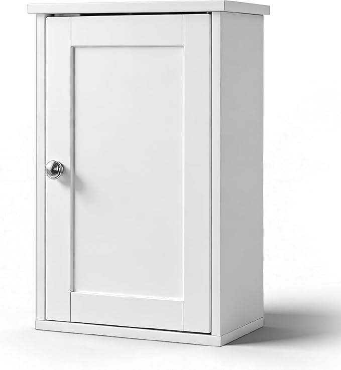 VINGLI Bathroom Wall Cabinet, White Medicine Cabinet with Single Door, Small Over Toilet Storage Organizer with Adjustable Shelf, Hanging Kitchen Cupboard for Laundry Room, 13.7x7.5x19.7 Inch