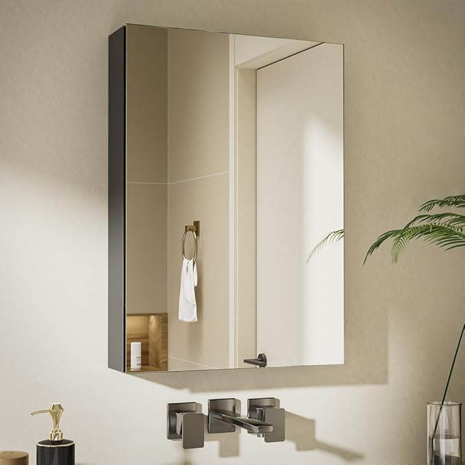 Spliceable Modular Bathroom Medicine Cabinet with Soft Close Doors with Glass on Both Sides, Reversible Wall Mounted Mirror (28" L x 20" W)