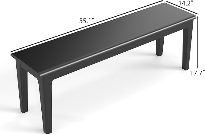 Dining Bench 55.1" Wood Solid Oak Wooden Bed End/Entryway Bench for Bedroom Living Room Kitchen(Black)