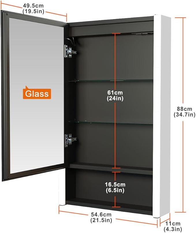 KWW LED Lighted Bathroom Medicine Cabinet with Sockets & USBs, Defogger, Dimmable, 3 Color Light Makeup Mirror, Easy to Install, Wall Mounted Cabinet (Left hinge-21 * 34)