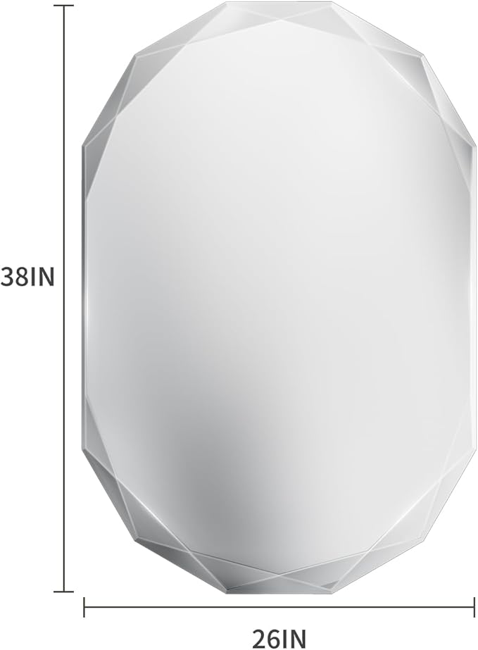 Suidia Bathroom Mirror, 26"x 38" Wall Mirror, Frameless Bathroom Mirror with Beveled Edge for Bedroom, Living Room, Entryway, Hallway, Oval Shape