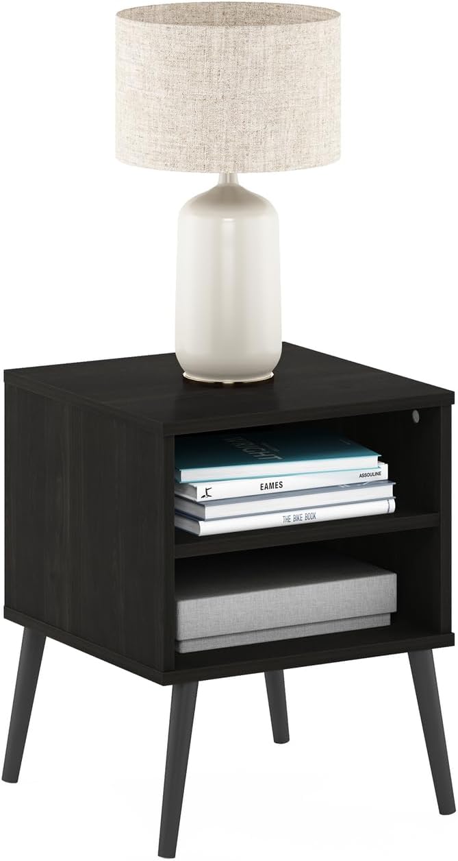 Furinno Claude Mid Century Style Nightstand with Wood Legs, 15.55 (D) x 15.55 (W) x 20.16 (H) inches, Espresso