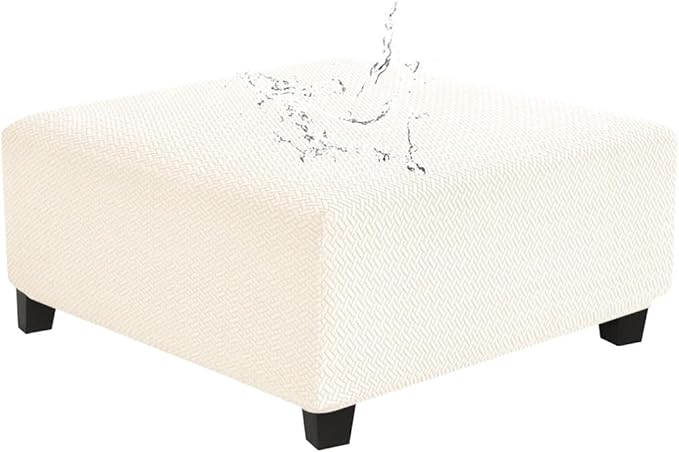 Levoberg Waterproof Square Ottoman Cover Large Square Folding Storage Ottoman Bench Slipcovers Footrest Stool Covers Oversized Ottoman Coffee Table Covers Cube with Elastic Bottom S Beige