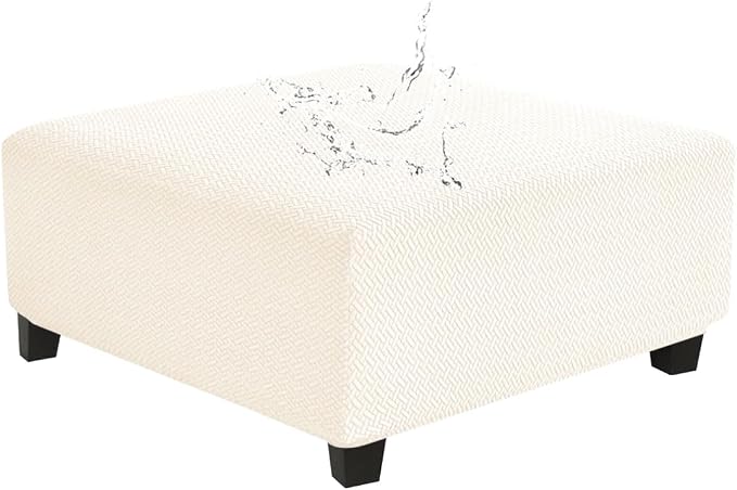 Levoberg Waterproof Square Ottoman Cover Large Square Folding Storage Ottoman Bench Slipcovers Footrest Stool Covers Oversized Ottoman Coffee Table Covers Cube with Elastic Bottom XL Beige