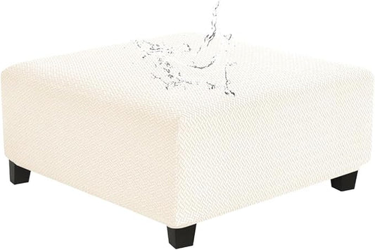 Levoberg Waterproof Square Ottoman Cover Large Square Folding Storage Ottoman Bench Slipcovers Footrest Stool Covers Oversized Ottoman Coffee Table Covers Cube with Elastic Bottom XL Beige