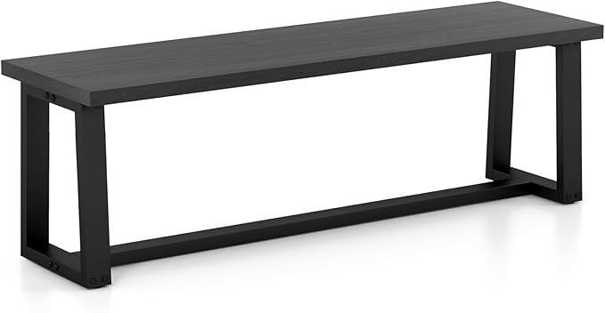 Giantex 56.5" L Wood Dining Bench, Industrial Table Bench w Metal Frame, Adjustable Footpads, 440LBS Load Capacity, Farmhouse Bench for Kitchen, Dining, Living Room, Entryway (Black, Rectangular)