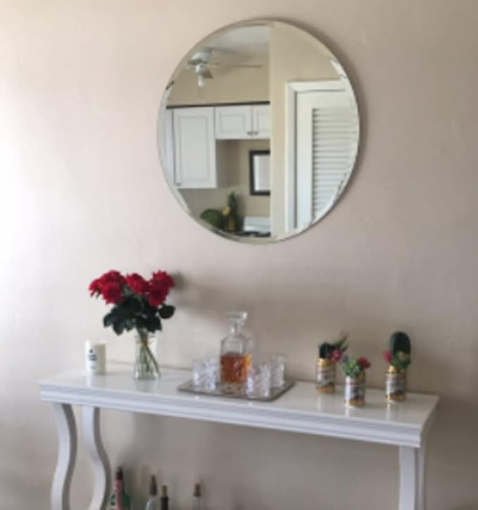 USHOWER 30" Round Frameless Wall Mirror with Beveled Edge - Circle Mirror for Bathroom & Vanity, Elegant & Simple Look