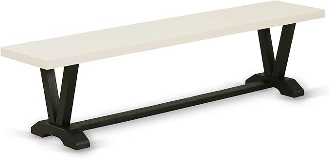 East West Furniture VB627 V-Style Mid Century Modern Dining Bench with Wooden Seat, 72x15x18 Inch, Multi-Color