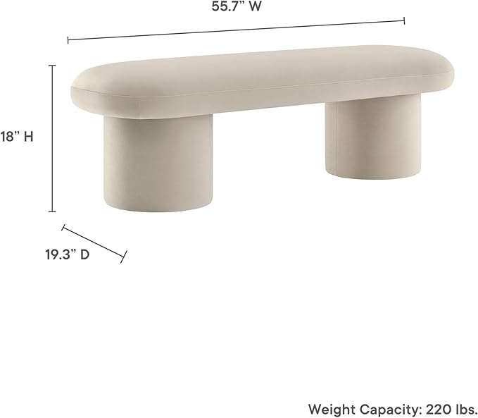 Modway Orla Performance Velvet Upholstered Bench in Almond