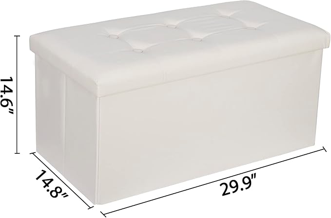 ZenStyle 30Inches Storage Ottoman Bench, Folding Footrest Stool, Storage Chest Long Shoes Bench with Foam Padded Seat, Holds up to 350 lbs, for Living Room, Entryway, Bedroom(White, 30 inches)
