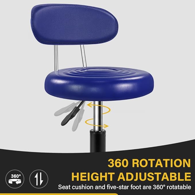 WKWKER Rolling Stool with Wheels Swivel Stool with Back Height Adjustable Chair Ideal for SPA Salon Home Office Drafting Work (Blue)