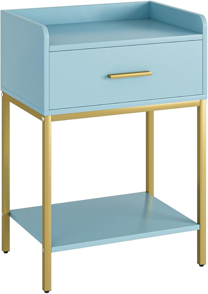 Nightstand,Modern Bedside Table Night Stand with Storage Drawer and Open Shelf,Small End Side Table for Bedroom,Living Room,Blue