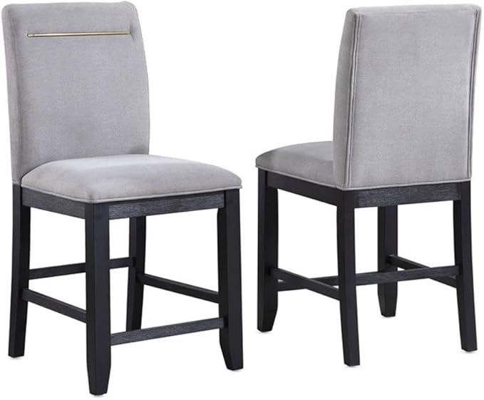 Pemberly Row Rubbed Charcoal Wood Counter Height Storage 6-Piece Dining Set, Acacia Veneers, Oil-Rubbed Brass Accents, Expandable Table, Bench and Chairs with Durable Fabric for Dining Room