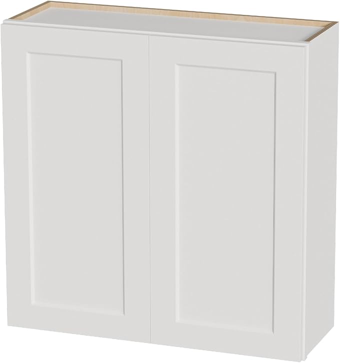 Kisart Laundry Room Cabinets Wall Mounted with Doors & Shelves, Solid Wood RTA Medicine Storage Cabinet, 36" Wx36 Hx12 D Inch White Shaker Hanging Cupboard, Space-Saving for Kitchen, Bathroom, Garage
