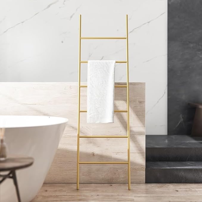Standing Towel Rack Towel Stand Towel Holder 6 Tier Blanket Holder Blanket Ladder Rack Wall Mounted Metal Standing Towel Drying Storage Rack Towel Shelf Freestanding Towel Rack (Size : Gold)