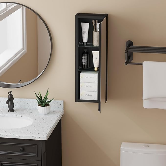 Spliceable Modular Bathroom Medicine Cabinet with Soft Close Doors with Glass on Both Sides, Reversible Wall Mounted Mirror (28" L x 10" W)