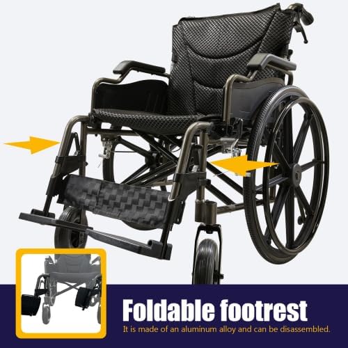 18" Wide Seat Lightweight Aluminum Alloy Transport Wheelchair for Adults with Front/Rear Locking Brakes, 24" Quick-Release Wheels, Foldable Design, 300 lbs Capacity(Dark Gray)