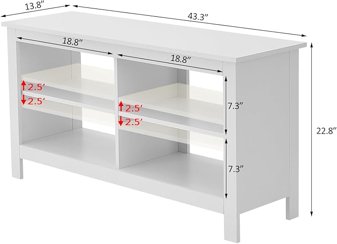 Gyger 43 Inches TV Stand,Mid Century Modern Entertainment Center with 4 Open Shelves Farmhouse TV Media Console Table for Living Room,Bedroom,Television Stand up to 50 Inches(White)