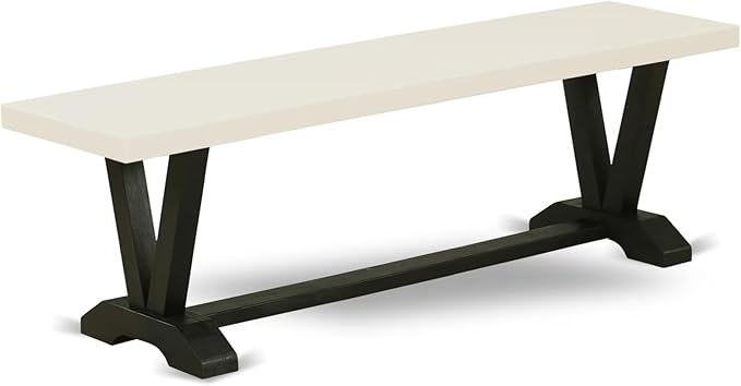 East West Furniture VB626 V-Style Modern Dining Table Bench with Solid Wood Seat, 60x15x18 Inch, Multi-Color