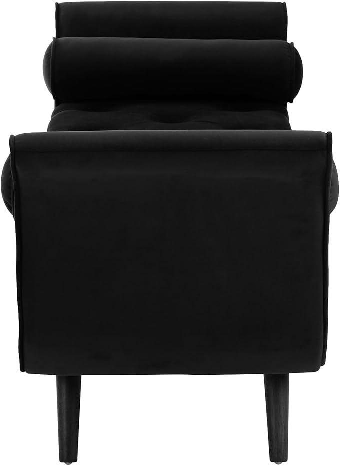 Storage Bench for Bedroom End of Bed, 65" Velvet Upholstered Rolled Armed Button Tufted Stool Bench, Storage Ottoman Long Bench with with 2 Pillows for Entryway (Black)