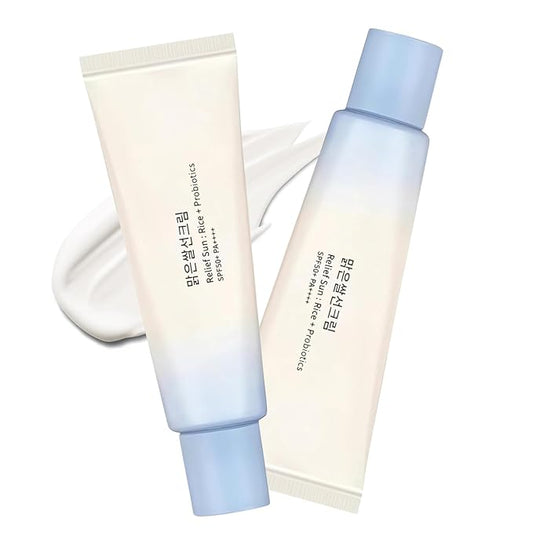Relief Sun Organic Sunscreen SPF50+,Rice and Probiotics PA++++Korean Cream Care | Korean Skin for All Skin Types | UV Defens Nourishing Skin Protection