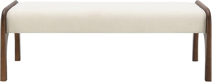 GDFStudio 50.25" Upholstered Long Bench, Modern Chenille Dining Bench with Solid Wood Legs, Padded Entryway Bench Seat for Bedroom End of Bed Kitchen Hallway Living Room, Beige