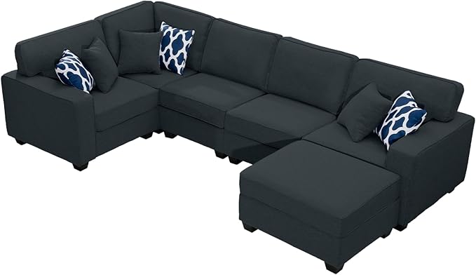 Legend Vansen Oversized Modular Sectional Sofa,U/L‑Shaped Reversible Couch with Ottoman,Deep Seat Plush Polyester Sofa for Living Room,6‑Seater,Charcoal