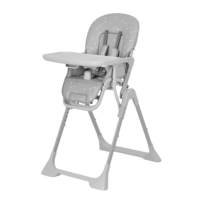 Baby High Chair, Foldable Feeding Chairs for Babies and Toddlers, Adjustable Height/Backrest/Footrest, Removable Tray, Fast Folding Gray