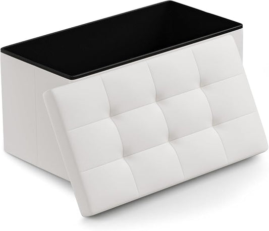 Athena Collection Leather Ottoman with Storage, 30 Inches Large Storage Ottoman Bench with 90L Storage, End of Bed Bench Foot Rest for Living Room, Bedroom, Entry, White