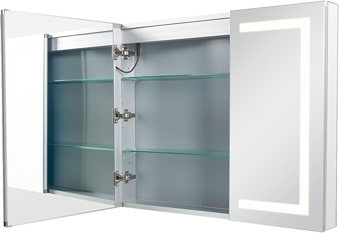 VEVOR Lighted Medicine Cabinet with Mirror, 36 x 30 in Recessed or Wall Mount, 3 Color Dimmable LED Bathroom Medicine Cabinet with HD Mirror, Clock, Adjustable Shelve Storage, Memory Defog Function