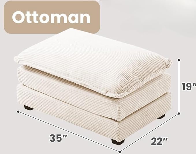 ROWHY Ottoman for Sectional Cloud Couch, Corduroy Ottoman for Deep Seat Modular Couch for Apartment, Living Room and Bedroom, Beige