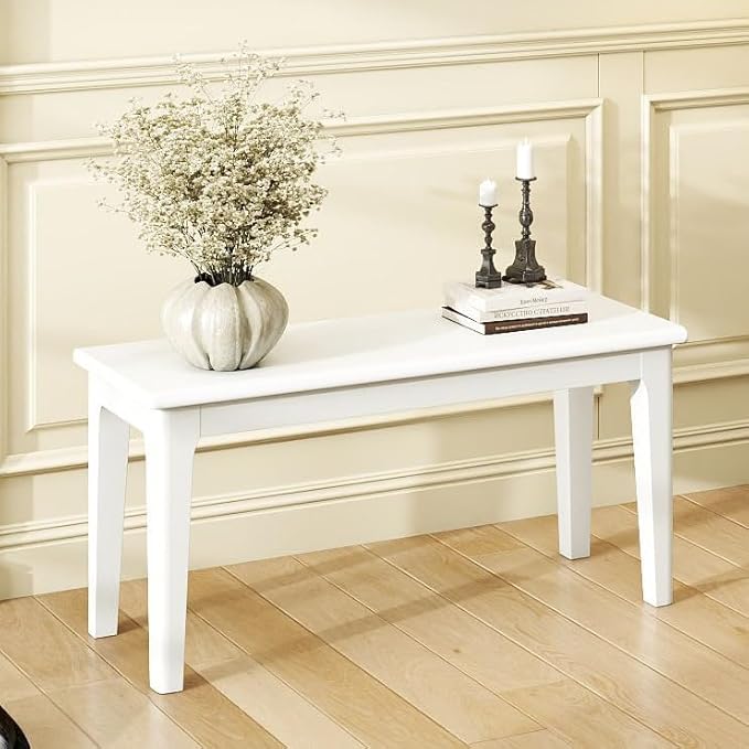 Dining Bench 39.4" Solid Oak Wooden Bed End＆Entryway Bench for Living Room Bedroom Kitchen(White)